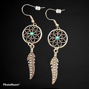 NWT Boho‎ Western Feather Floral Dreamcatcher Silver Tone